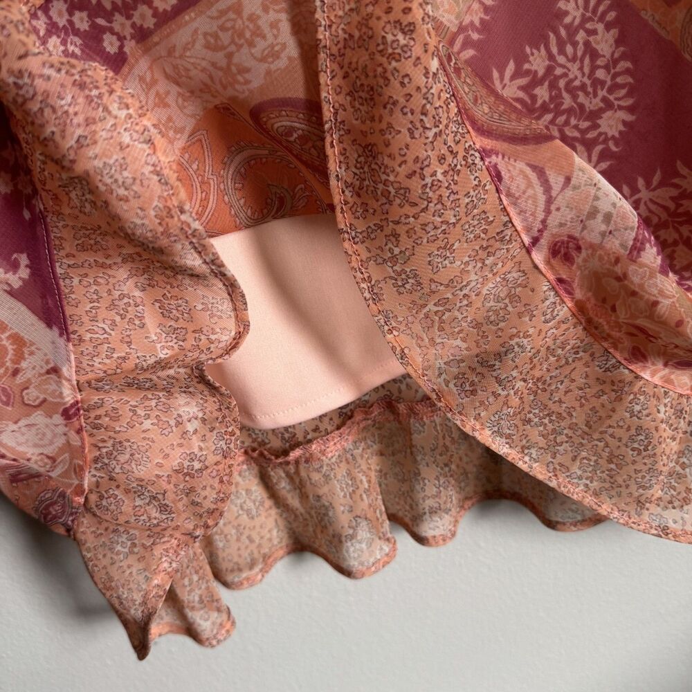 Y2K Ruffle Hem Maxi Skirt Pink Size 14 Floral Paisley Peasant Boho Fairy Whimsy - Picture 4 of 11